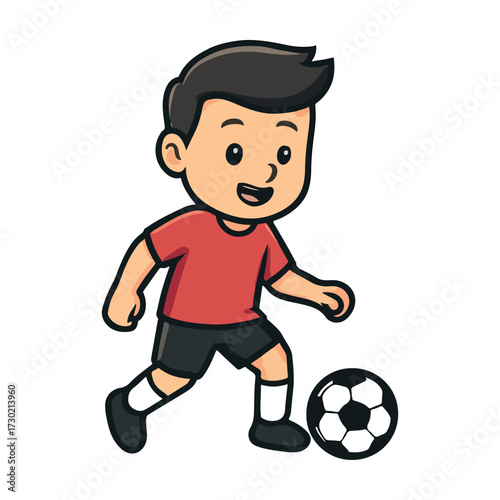 Cartoon funny cute style of a little footballer vector illustration. 