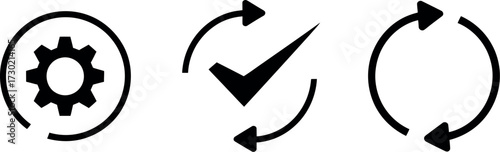 Icons representing process, confirmation, and refresh cycles for workflow and operations