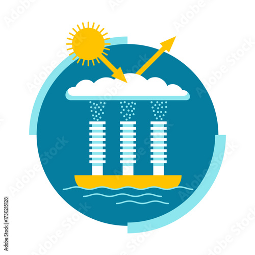 Solar geoengineering - marine cloud brightening. Icon in flat colors