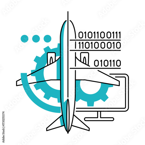 Digital twin technology in aircraft - decorative vector concept