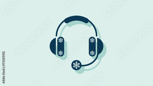 A stylized headset with snowflake designs on a light blue background in a simple illustration