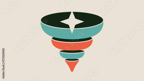 Abstract conical shape with color layers and star design on top against a beige background style art