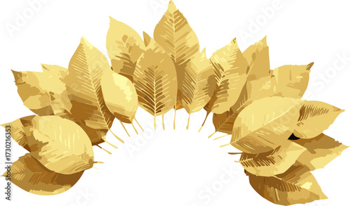 Elegant golden leaf fan emblem. A prestigious award symbol with shimmering texture, perfect for luxury branding and celebration