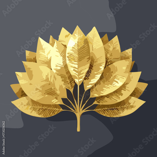 gold, leaves, fan, emblem, award, luxury, prestige, golden, winner, elegant, shiny, texture, metallic, celebration, honor, victory, achievement, design, graphic, isolated, white background, illustrati