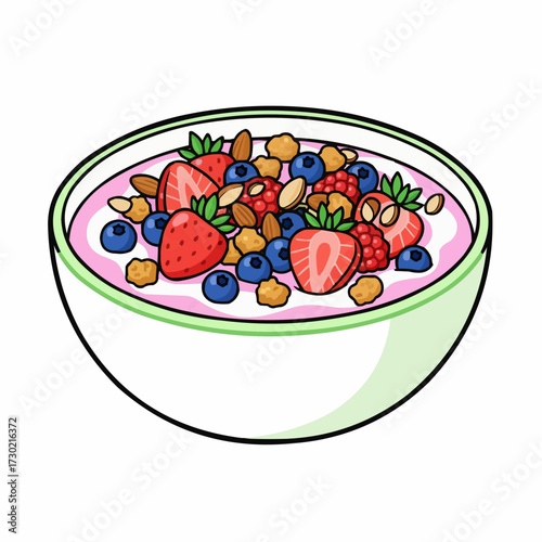 Delicious healthy breakfast bowl fruit yogurt granola vibrant vector illustration