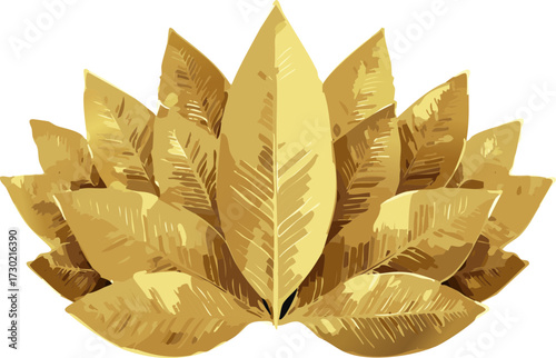 Elegant golden leaf fan emblem. A prestigious award symbol with shimmering texture, perfect for luxury branding and celebration