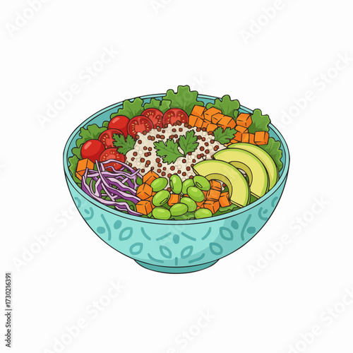 Healthy poke bowl illustration vector food fresh ingredients delicious meal