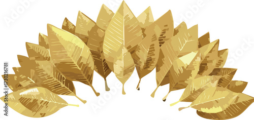 gold, leaves, fan, emblem, award, luxury, prestige, golden, winner, elegant, shiny, texture, metallic, celebration, honor, victory, achievement, design, graphic, isolated, white background, illustrati