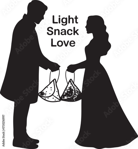 Romantic silhouette couple sharing snacks love story visual representation of companionship and affectionate gestures vector
