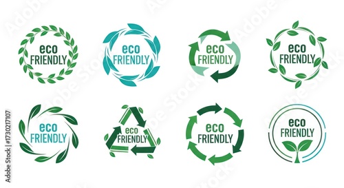 Vector set of eco friendly logo designs for product packaging and green initiative