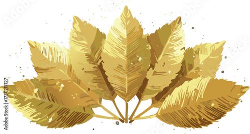 gold, leaves, fan, emblem, award, luxury, prestige, golden, winner, elegant, shiny, texture, metallic, celebration, honor, victory, achievement, design, graphic, isolated, white background, illustrati