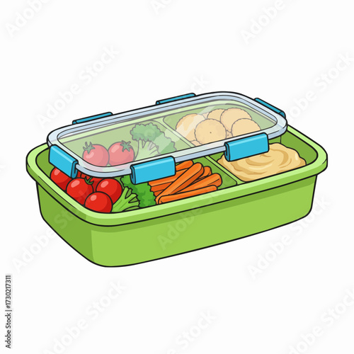 Scalable vector illustration of a healthy lunchbox filled with fresh food