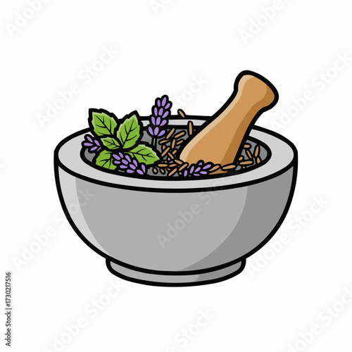 Herbal mortar pestle illustration scalable vector graphic for natural medicine and aromatherapy