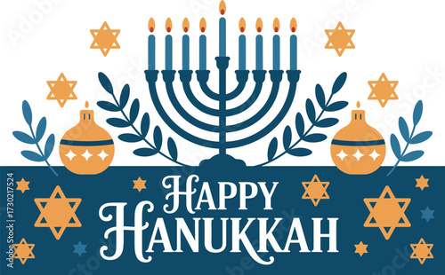 Joyful Hanukkah celebration with glowing menorah and festive stars
