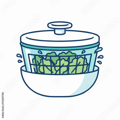 Clean fresh salad leaves in a spinner bowl with water droplets for healthy eating