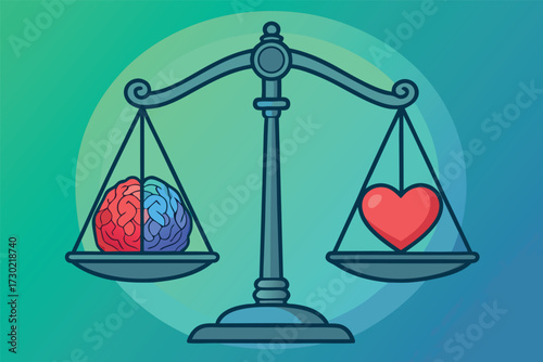 A balance scale shows the brain and heart in equilibrium.