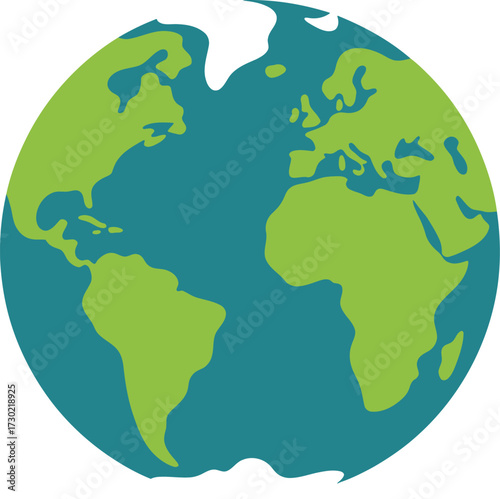 Stylized illustration of planet Earth with continents in green and oceans in blue.