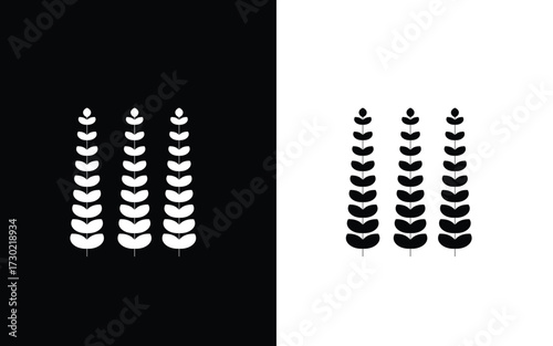 vector image of rice plants with black and white color variations with a black and white background