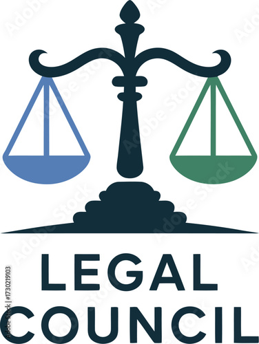 Symbol of justice and legal authority with scales and text