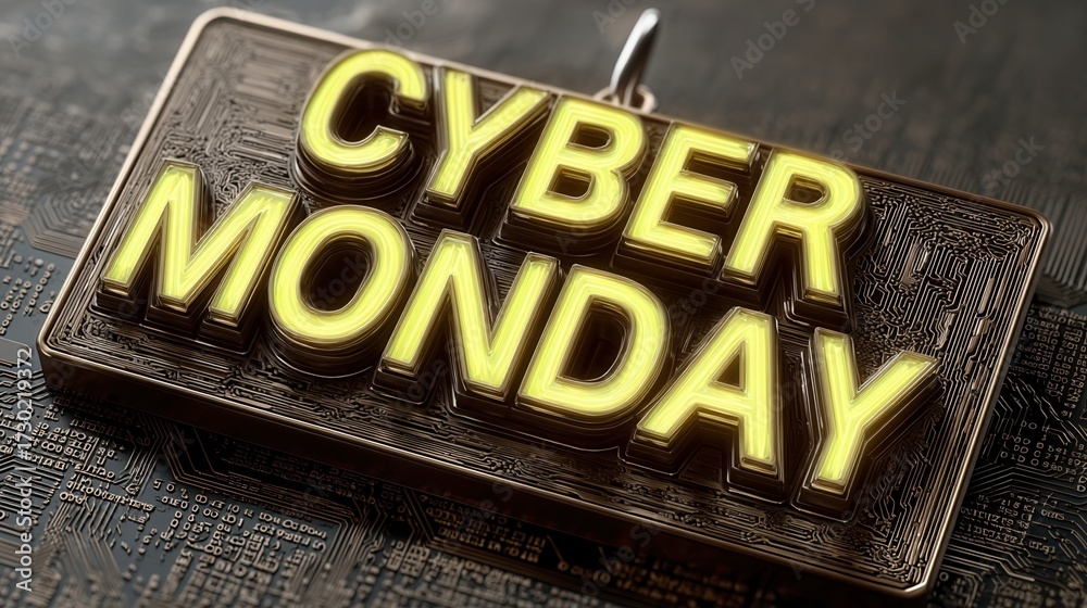 Obraz premium cyber monday Cyber Monday sign with a digital circuit background.