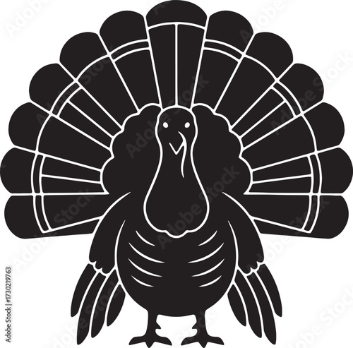 Black and White Turkey Bird Graphic Icon or Vector Illustration for Thanksgiving and Fall Design