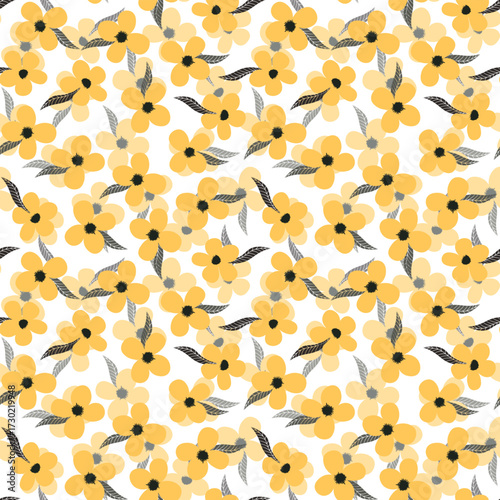 Seamless floral pattern based on traditional folk art ornaments. Colorful flowers on color background. Scandinavian style. Sweden nordic style. Vector illustration. Simple minimalistic pattern.