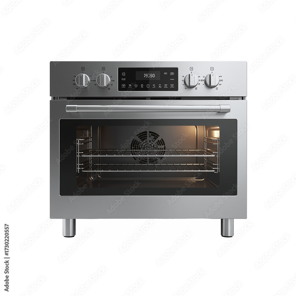 Fototapeta premium Stainless Steel Modern Electric Oven with Digital Display and Adjustable Controls in Clipping Path