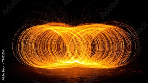 Captivating Abstract Firework Patterns Created by Steel Wool Spinning Against a Dark Background