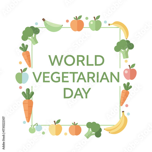 World Vegetarian Day illustration with fruits and vegetables frame.