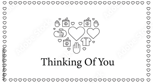 Heartfelt symbols of care and support arranged in a heart shape with "Thinking Of You" text.