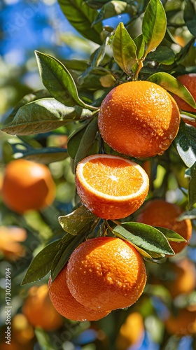 Ripe Citrus with Dew in Bright Garden Light