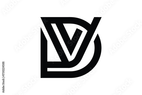 A stylized black logo featuring the letters d and v on a white background