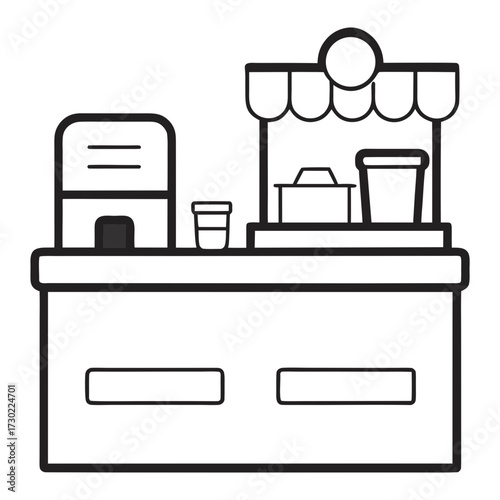 cashier counter with products icon 