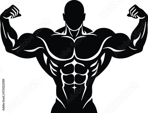 Bodybuilder muscular man fitness gym workout bodybuilding strong pose silhouette vector
