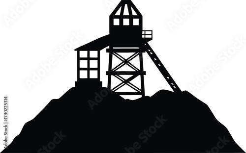 coal mine head frame silhouette vector