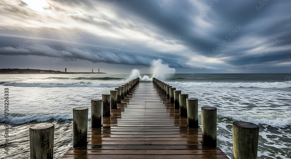 Fototapeta premium Stormy Seascape Pier.