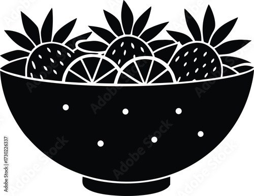tropical fruit salad in glass bowl a burst of sunshine flavors silhouette vector illustration