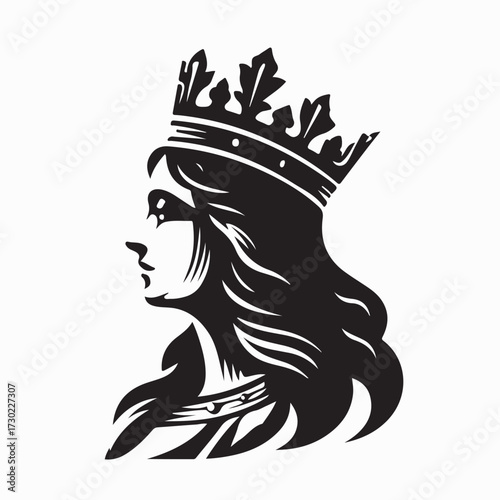 Majestic Queen Silhouette Wearing Crown Vector Art Isolated on White Background