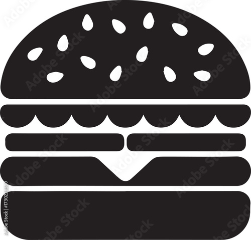 Black Silhouette Icon of a Hamburger with Sesame Seed Bun vector EPS