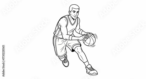 Dynamic action line art of a male basketball player dribbling the ball, perfect for adding energy to your next sports project or creative design