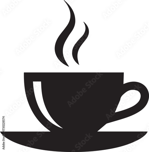Black Silhouette of a Coffee Cup with Steam vector EPS