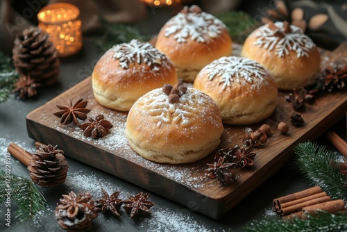 Christmas bread rolls topped with cinnamon and spices.