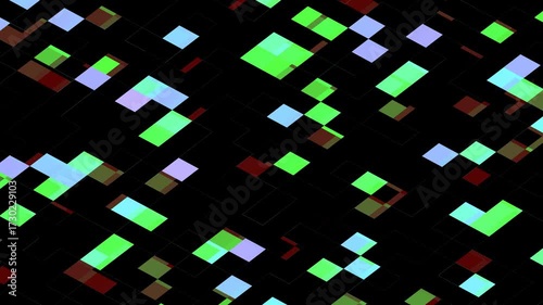 Rotation Digital futuristic mosaic technology background. Abstract moving light pixel block. Pixel dots in motion. Digital square color block background	