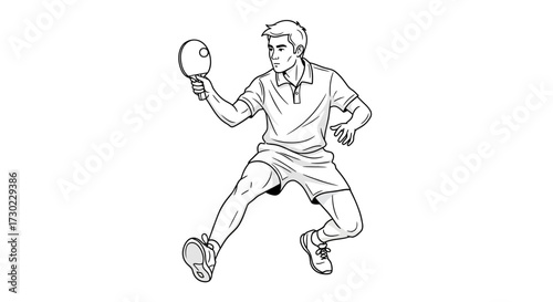 Dynamic male athlete in mid-action playing intense table tennis, showcasing focus and athleticism with a paddle swing