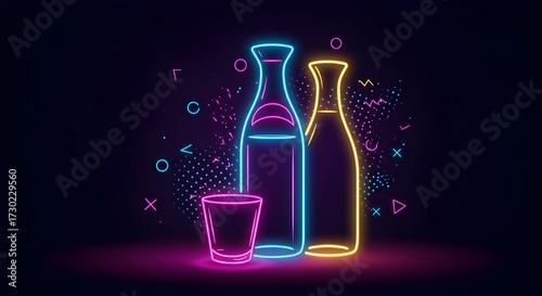 Neon Pop Art Sake Bottle Illustration | Vibrant & Bold World Sake Day Design