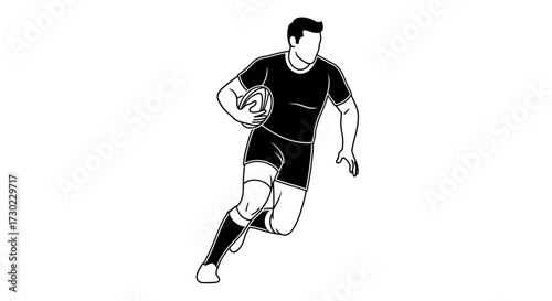 Dynamic rugby player running with ball in hand ready to score, showcasing athleticism and teamwork in this action sports moment for advertising.