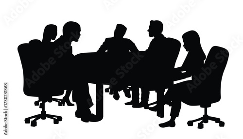 Corporate discussion around table silhouette