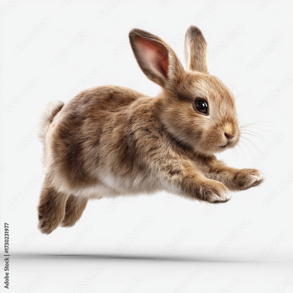 Obraz premium Cute brown bunny jumping, isolated, white, background, png, cut, out, transparent, white background cut out png