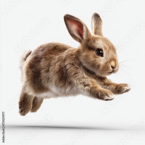 Cute brown bunny jumping, isolated, white, background, png, cut, out, transparent, white background cut out png