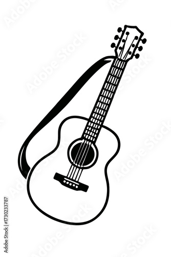 Acoustic Guitar with Shoulder Strap Vector Icon - Classic Symbol for Performance, Busking, and Live Music